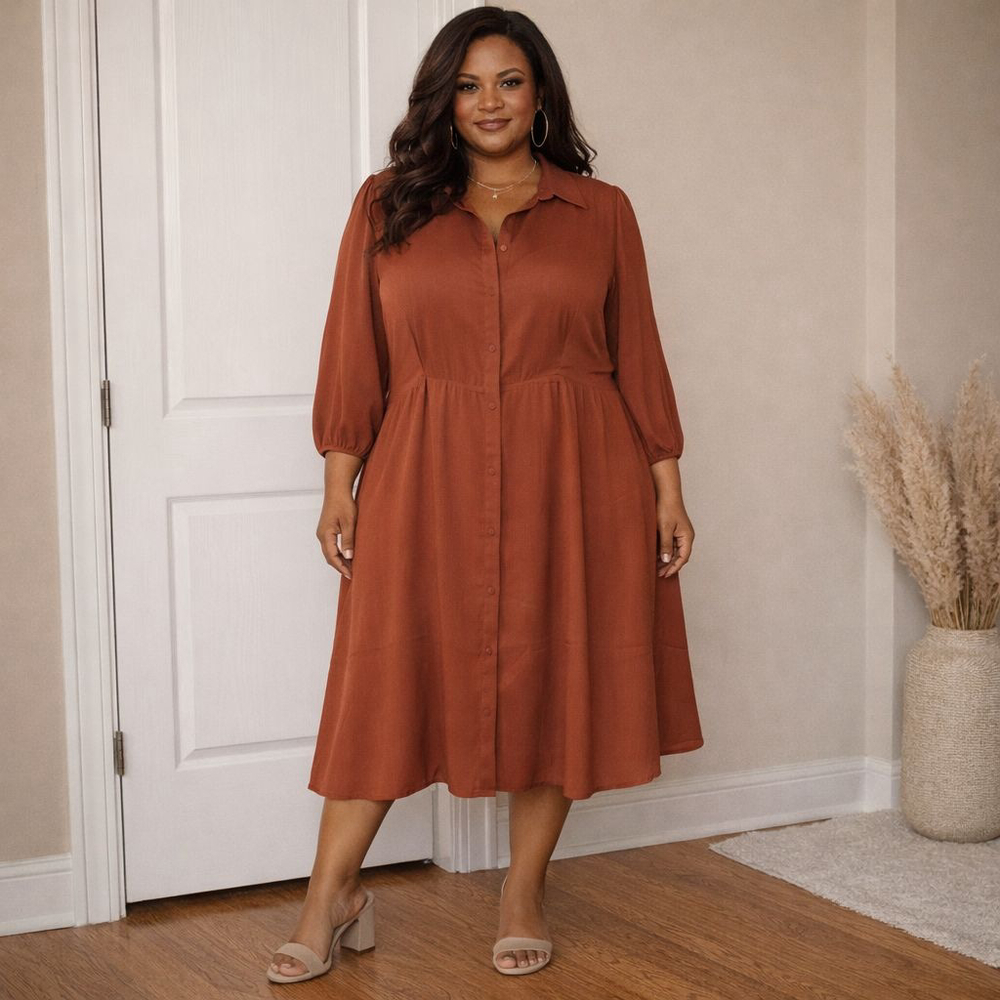 Skies Are Blue Rust Long Sleeve Dress 3X